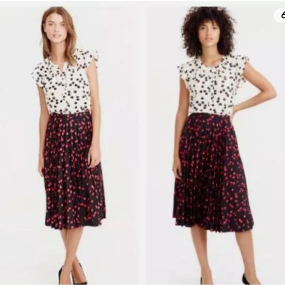 Jcrew cherry print accordion midi skirt size 0 - Picture 1 of 2